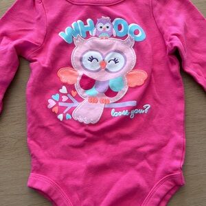 Girls Pink Owl One-Piece Bodysuit - Cute Graphic